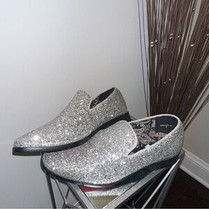 Men's Fashion Smoking Sparkly Glitter Sequin Dress Tuxedo Loafers Slip On Shoes